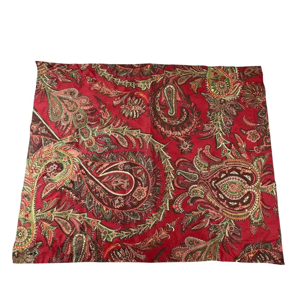 POTTERY BARN Sienna Standard Pillow Shams Red Green Paisley Cotton Pair 2010